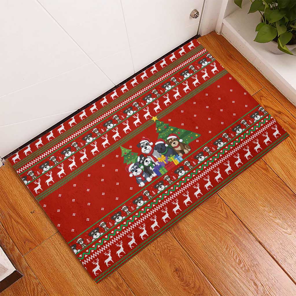Miniature Schnauzer Family Snow Christmas Rubber Doormat Xmas Holiday Patterns - Wonder Print Shop