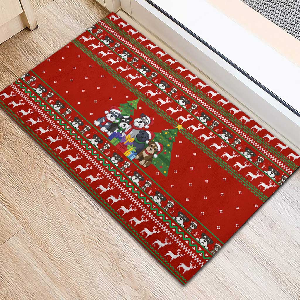 Miniature Schnauzer Family Snow Christmas Rubber Doormat Xmas Holiday Patterns - Wonder Print Shop