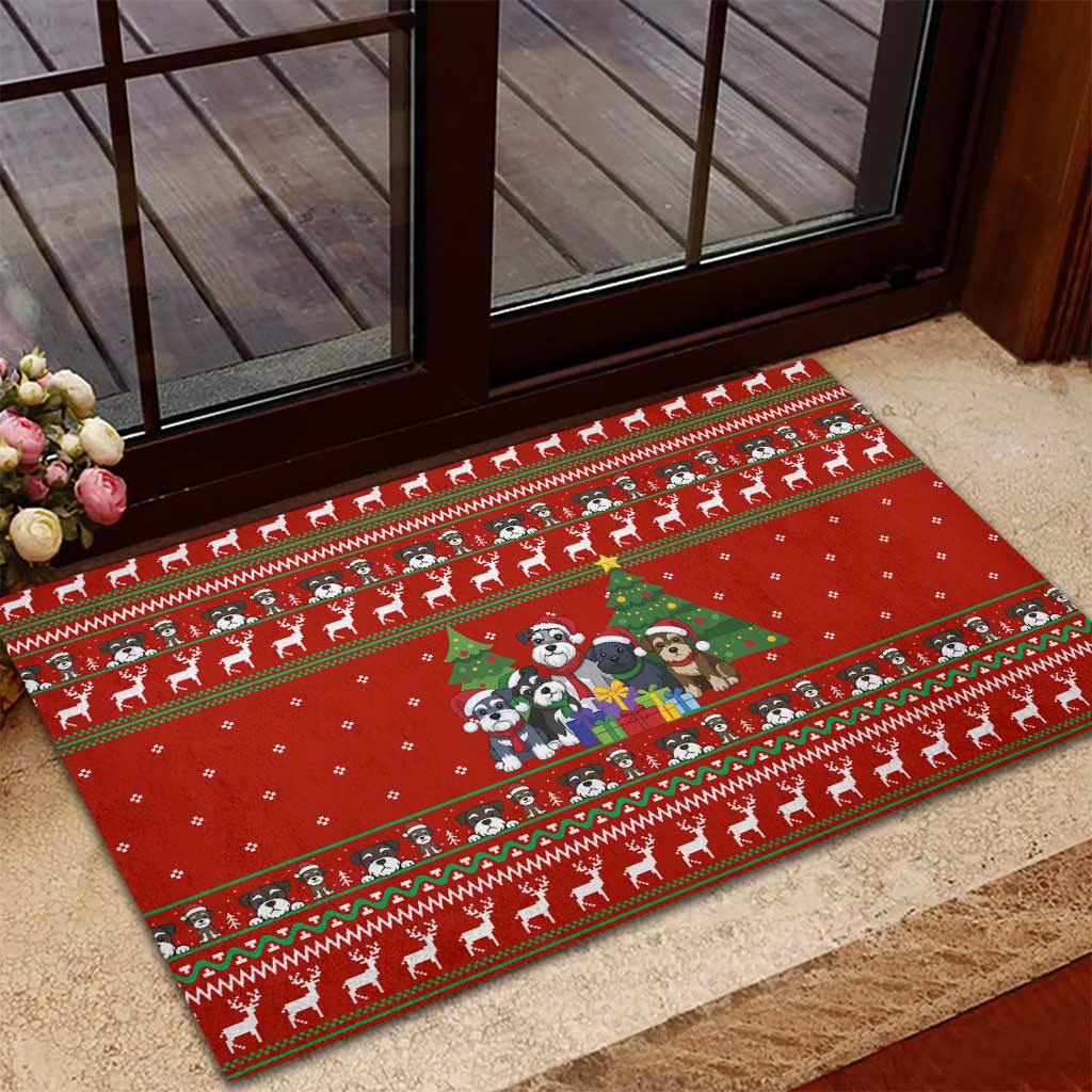 Miniature Schnauzer Family Snow Christmas Rubber Doormat Xmas Holiday Patterns - Wonder Print Shop