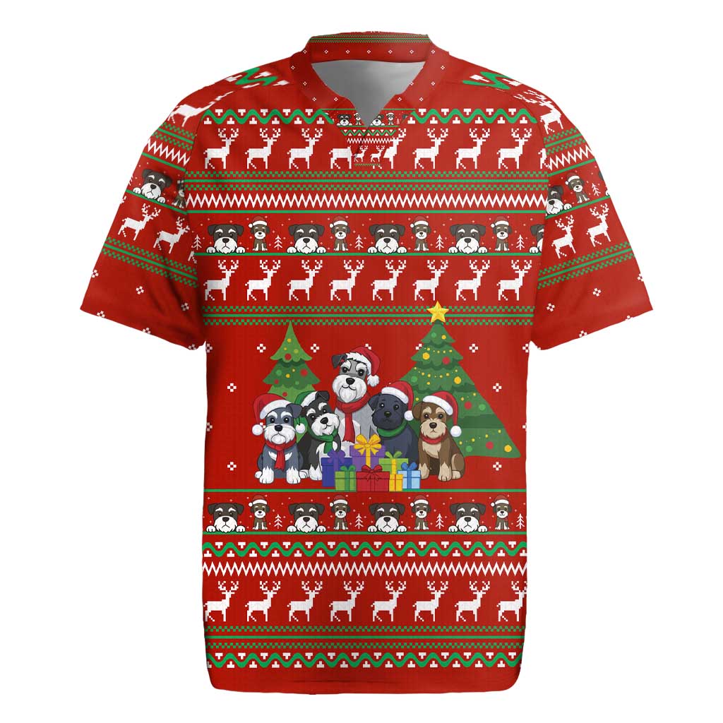 Miniature Schnauzer Family Snow Christmas Rugby Jersey Xmas Holiday Patterns - Wonder Print Shop