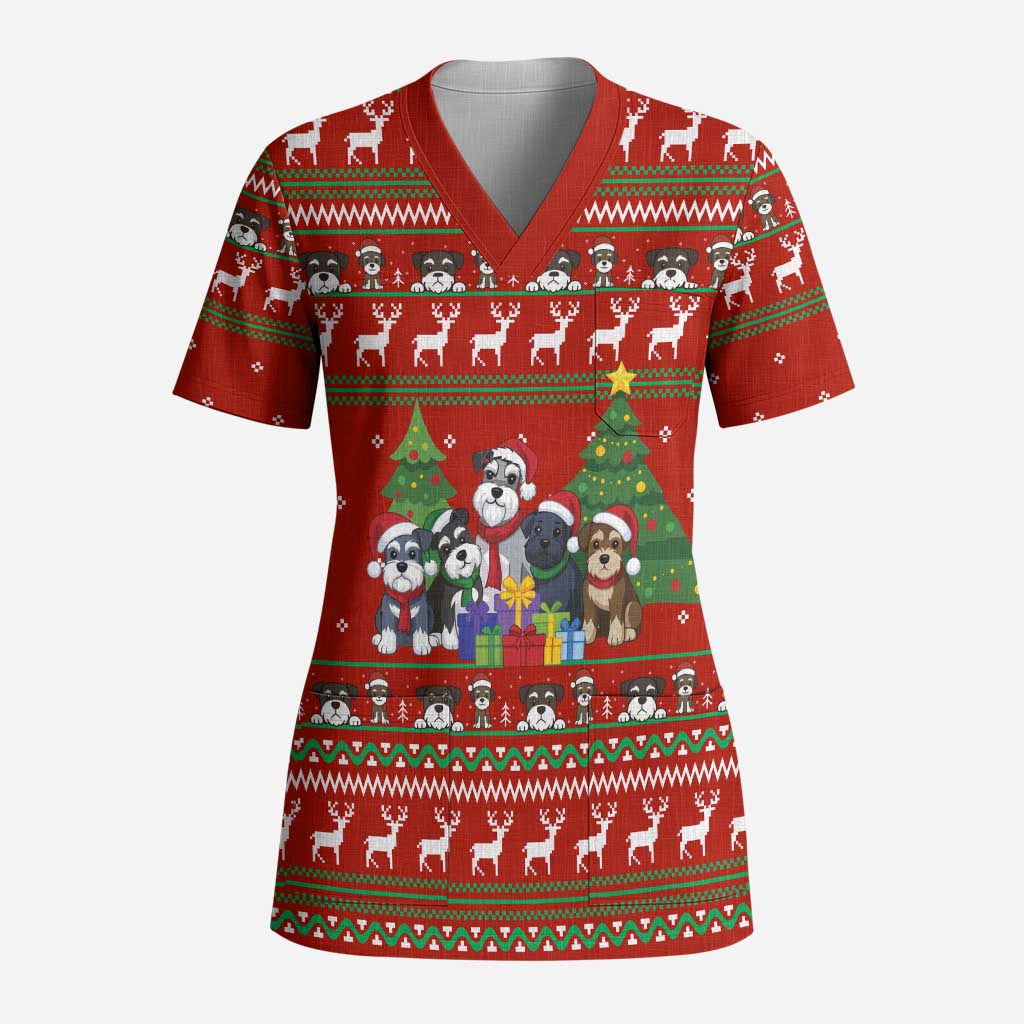 Miniature Schnauzer Family Snow Christmas Scrub Top Xmas Holiday Patterns - Wonder Print Shop