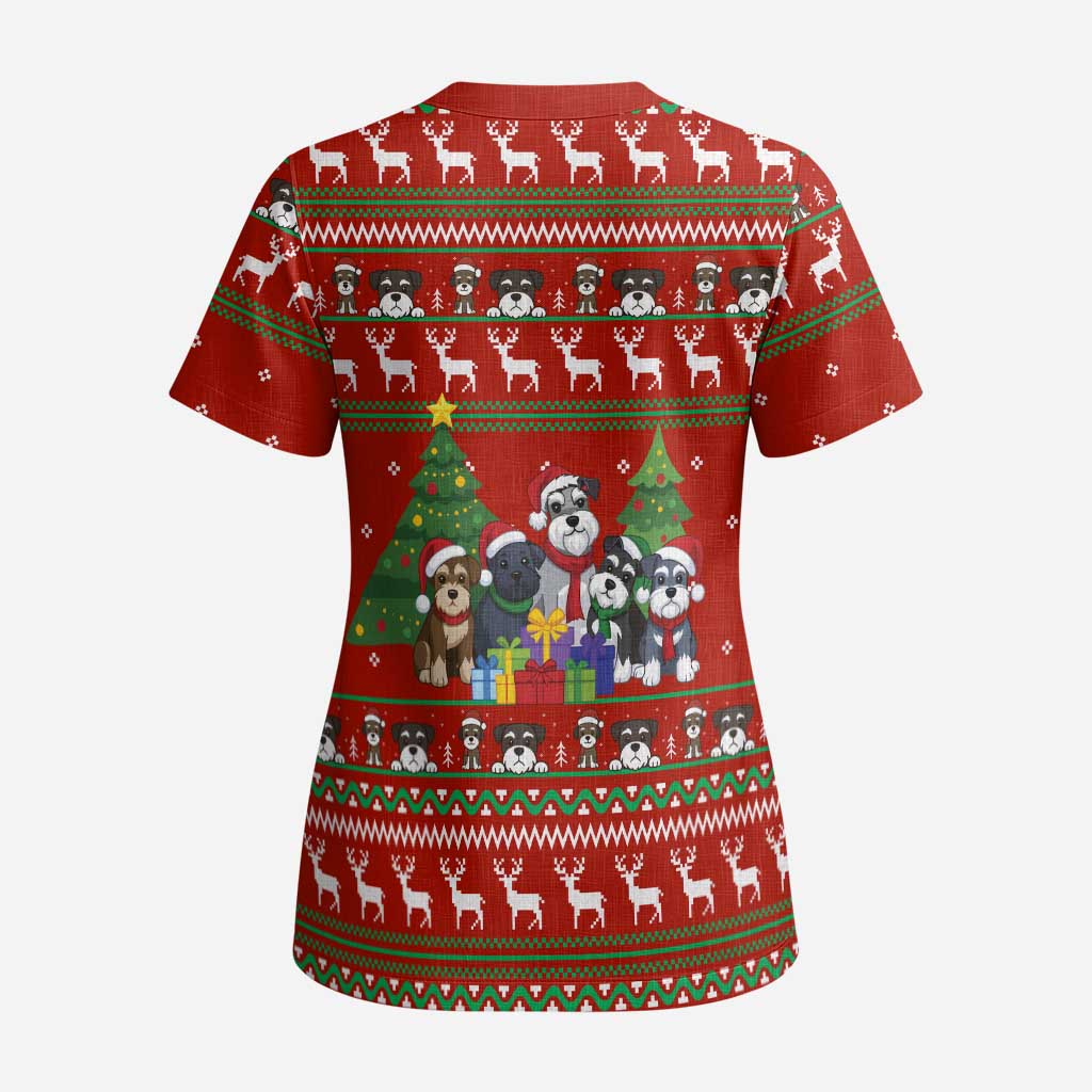 Miniature Schnauzer Family Snow Christmas Scrub Top Xmas Holiday Patterns - Wonder Print Shop