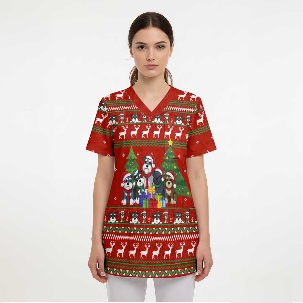 Miniature Schnauzer Family Snow Christmas Scrub Top Xmas Holiday Patterns - Wonder Print Shop