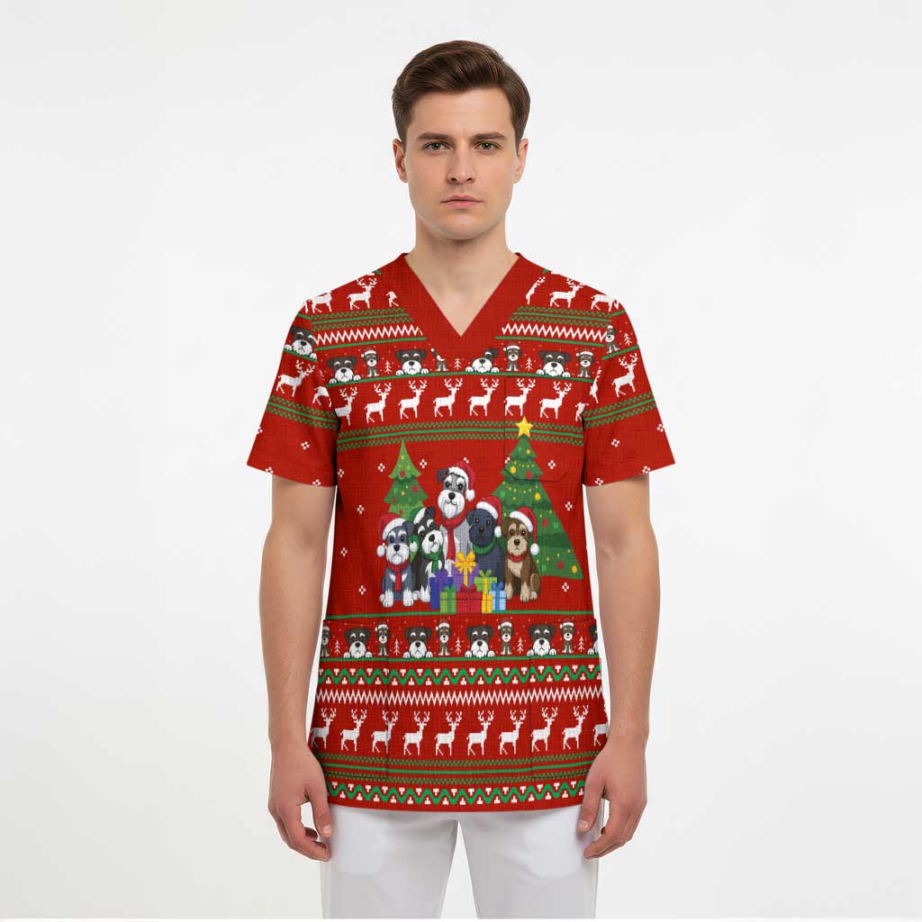 Miniature Schnauzer Family Snow Christmas Scrub Top Xmas Holiday Patterns - Wonder Print Shop