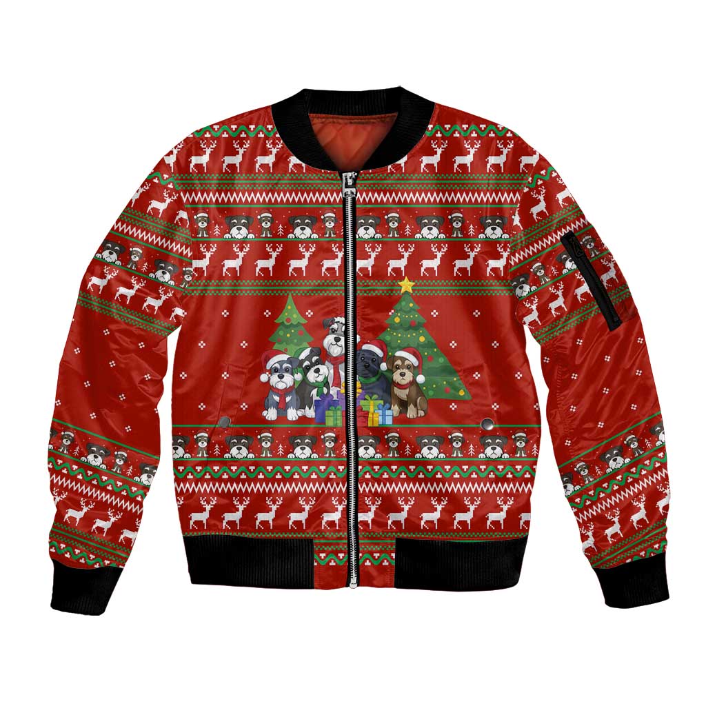 Miniature Schnauzer Family Snow Christmas Sleeve Zip Bomber Jacket Xmas Holiday Patterns - Wonder Print Shop