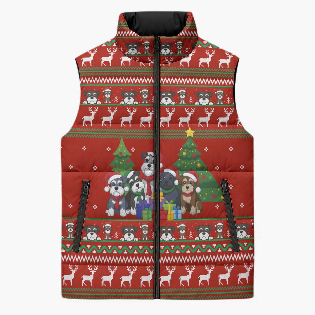 Miniature Schnauzer Family Snow Christmas Sleeveless Puffer Jacket Xmas Holiday Patterns - Wonder Print Shop