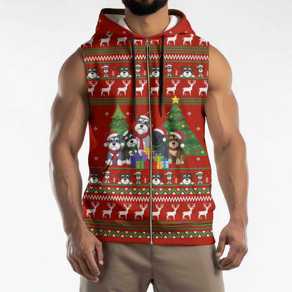 Miniature Schnauzer Family Snow Christmas Sleeveless Zip Hoodie Xmas Holiday Patterns - Wonder Print Shop