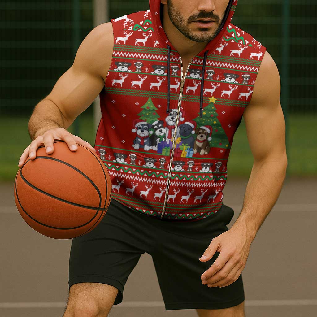 Miniature Schnauzer Family Snow Christmas Sleeveless Zip Hoodie Xmas Holiday Patterns - Wonder Print Shop