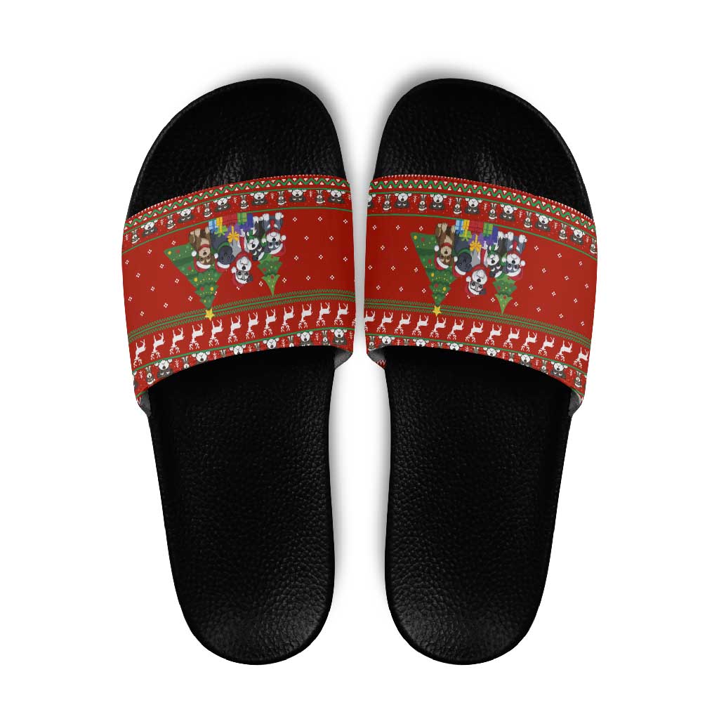 Miniature Schnauzer Family Snow Christmas Slide Sandals Xmas Holiday Patterns - Wonder Print Shop