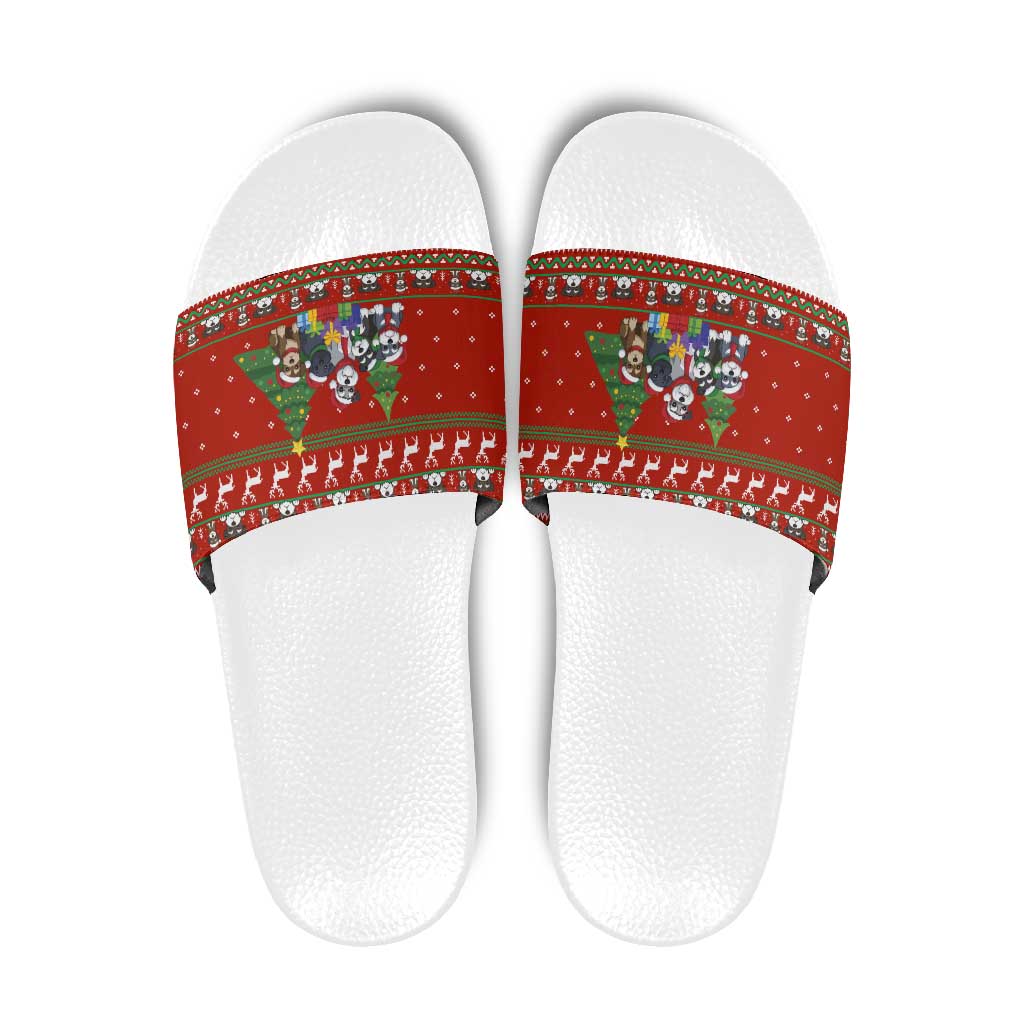 Miniature Schnauzer Family Snow Christmas Slide Sandals Xmas Holiday Patterns - Wonder Print Shop
