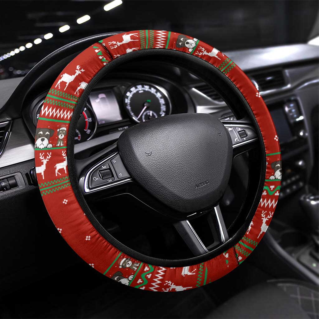 Miniature Schnauzer Family Snow Christmas Steering Wheel Cover Xmas Holiday Patterns - Wonder Print Shop