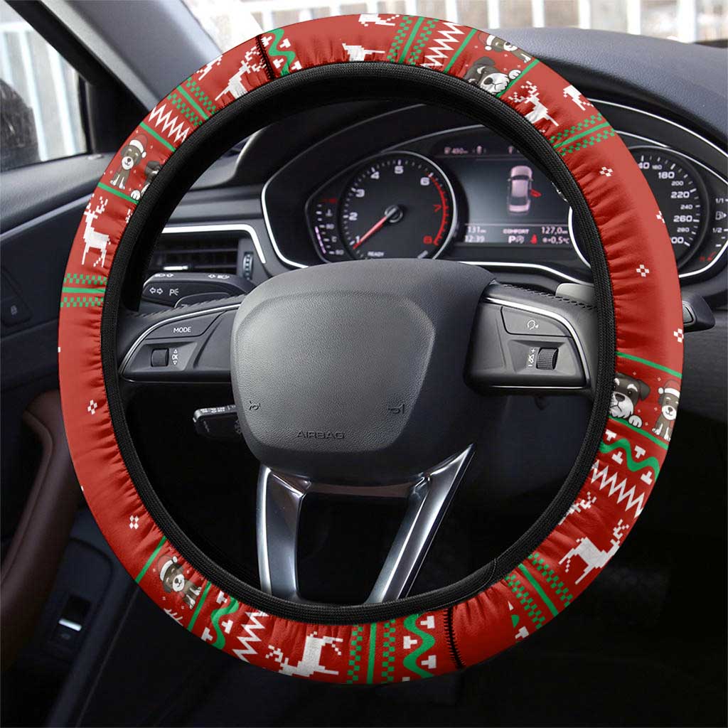 Miniature Schnauzer Family Snow Christmas Steering Wheel Cover Xmas Holiday Patterns - Wonder Print Shop