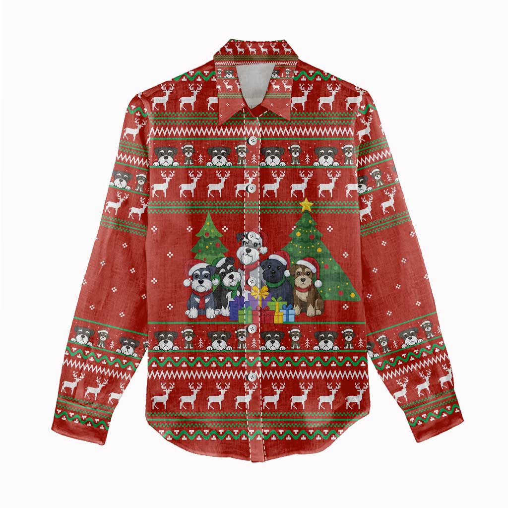Miniature Schnauzer Family Snow Christmas Women Casual Shirt Xmas Holiday Patterns - Wonder Print Shop
