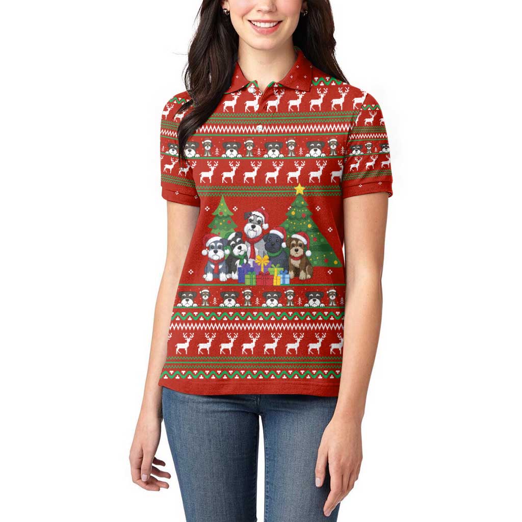 Miniature Schnauzer Family Snow Christmas Women Polo Shirt Xmas Holiday Patterns - Wonder Print Shop