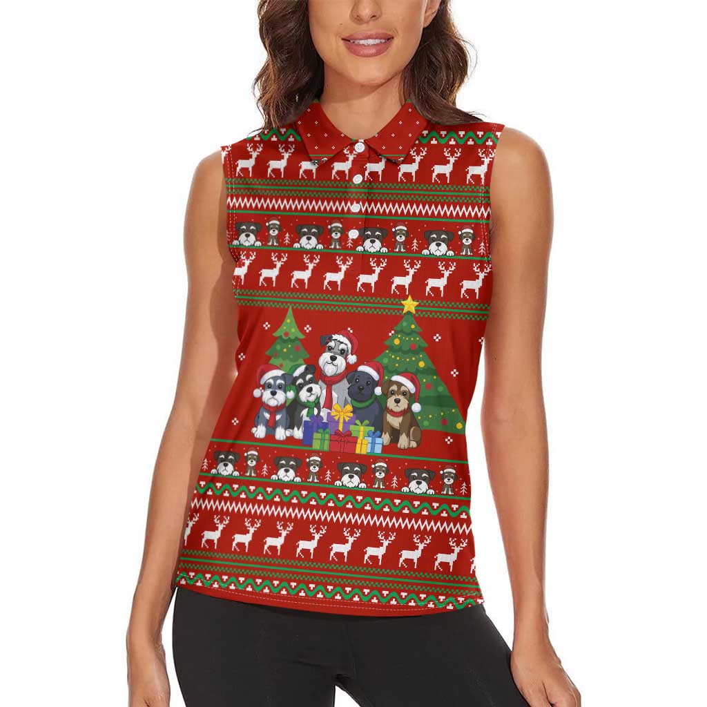 Miniature Schnauzer Family Snow Christmas Women Sleeveless Polo Shirt Xmas Holiday Patterns - Wonder Print Shop