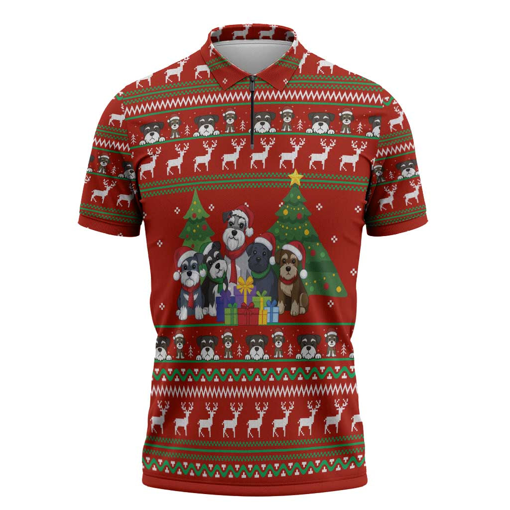 Miniature Schnauzer Family Snow Christmas Zipper Polo Shirt Xmas Holiday Patterns - Wonder Print Shop