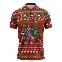Miniature Schnauzer Family Snow Christmas Zipper Polo Shirt Xmas Holiday Patterns - Wonder Print Shop