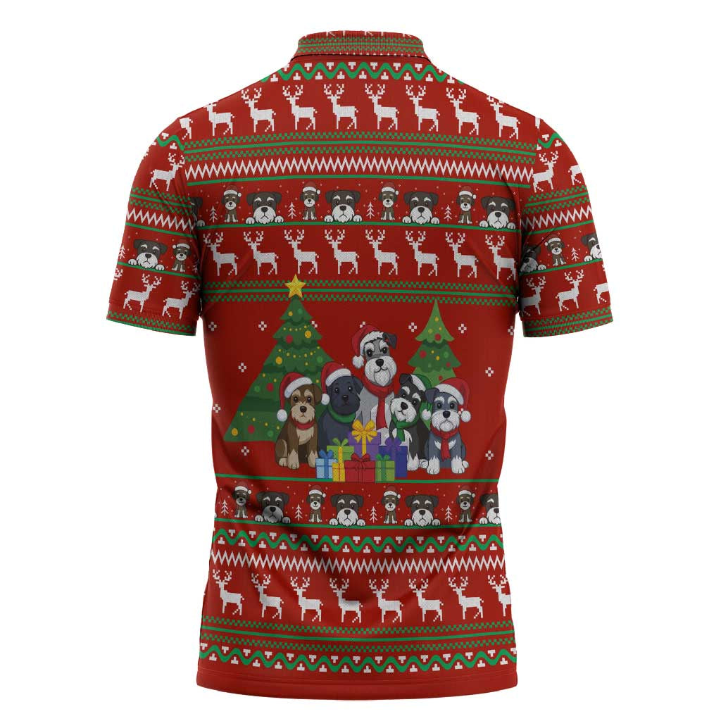 Miniature Schnauzer Family Snow Christmas Zipper Polo Shirt Xmas Holiday Patterns - Wonder Print Shop