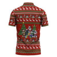 Miniature Schnauzer Family Snow Christmas Zipper Polo Shirt Xmas Holiday Patterns - Wonder Print Shop