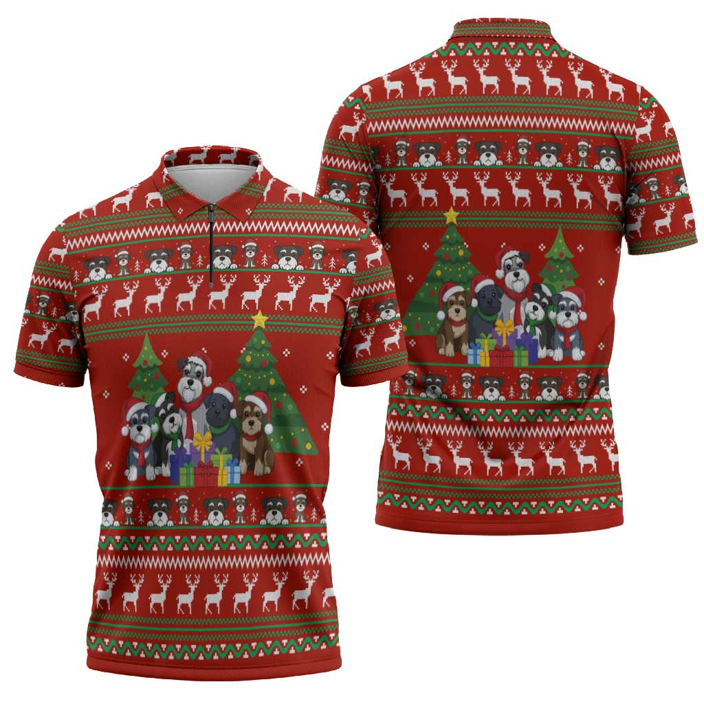 Miniature Schnauzer Family Snow Christmas Zipper Polo Shirt Xmas Holiday Patterns - Wonder Print Shop