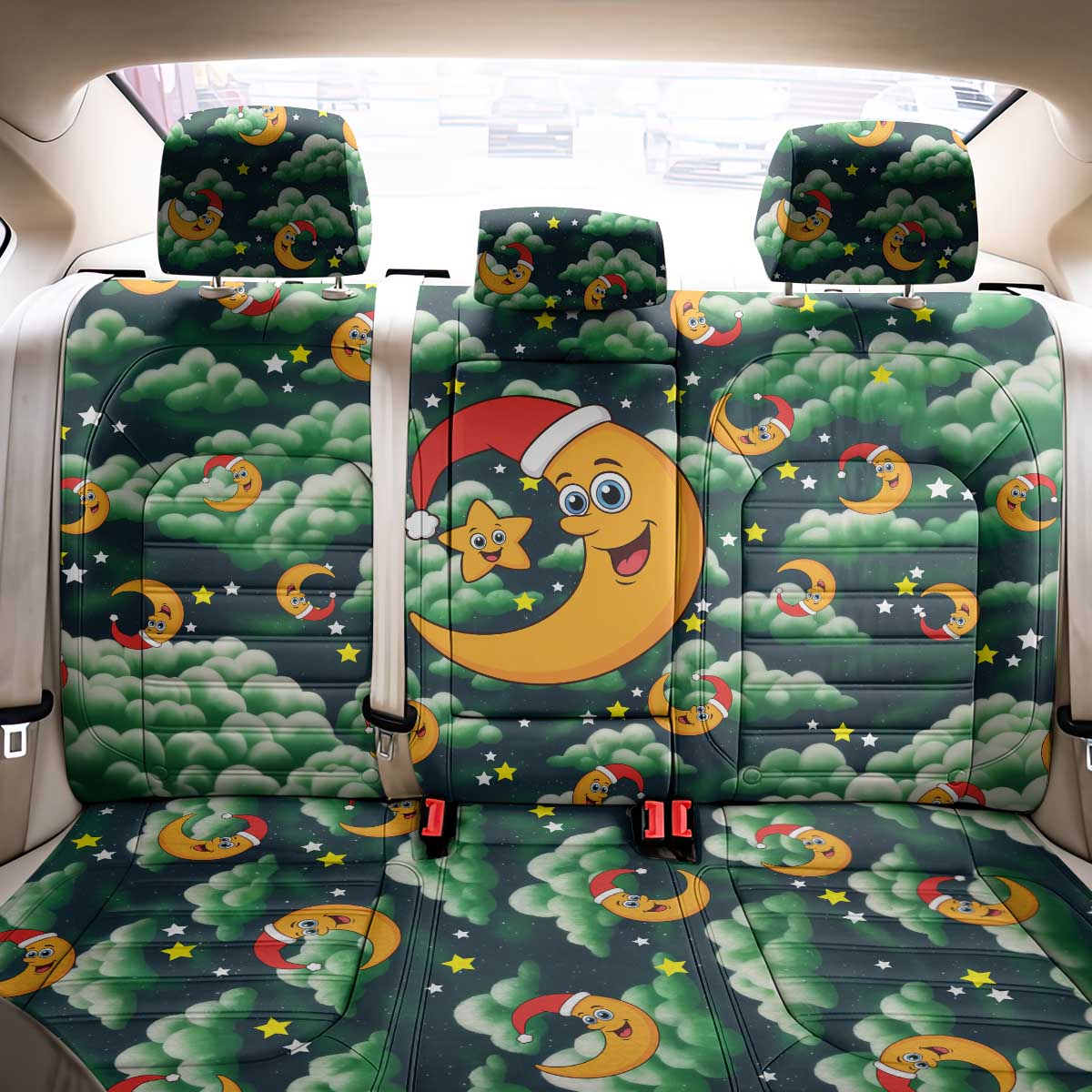 Christmas Moon and Star Back Car Seat Cover Xmas Holiday Patterns - Wonder Print Shop