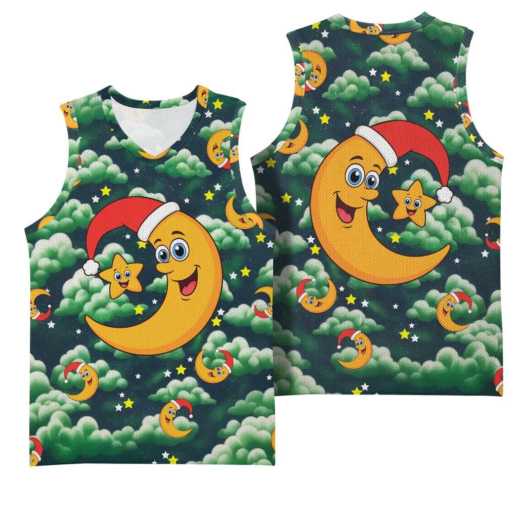 Christmas Moon and Star Basketball Jersey Xmas Holiday Patterns - Wonder Print Shop