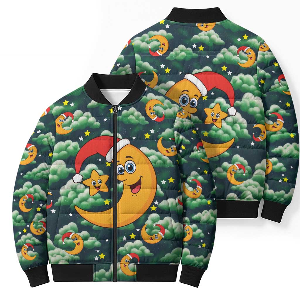 Christmas Moon and Star Bomber Puffer Jacket Xmas Holiday Patterns - Wonder Print Shop