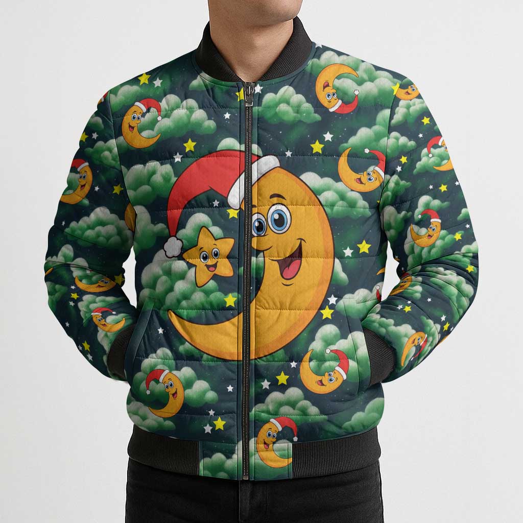 Christmas Moon and Star Bomber Puffer Jacket Xmas Holiday Patterns - Wonder Print Shop