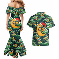 Christmas Moon and Star Couples Matching Mermaid Dress and Hawaiian Shirt Xmas Holiday Patterns - Wonder Print Shop