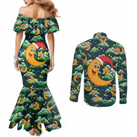 Christmas Moon and Star Couples Matching Mermaid Dress and Long Sleeve Button Shirt Xmas Holiday Patterns - Wonder Print Shop