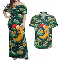 Christmas Moon and Star Couples Matching Off Shoulder Maxi Dress and Hawaiian Shirt Xmas Holiday Patterns - Wonder Print Shop
