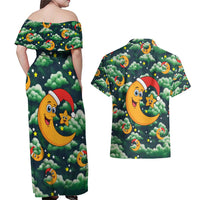 Christmas Moon and Star Couples Matching Off Shoulder Maxi Dress and Hawaiian Shirt Xmas Holiday Patterns - Wonder Print Shop