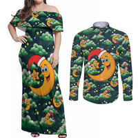 Christmas Moon and Star Couples Matching Off Shoulder Maxi Dress and Long Sleeve Button Shirt Xmas Holiday Patterns - Wonder Print Shop