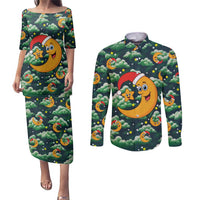 Christmas Moon and Star Couples Matching Puletasi and Long Sleeve Button Shirt Xmas Holiday Patterns - Wonder Print Shop
