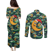 Christmas Moon and Star Couples Matching Puletasi and Long Sleeve Button Shirt Xmas Holiday Patterns - Wonder Print Shop