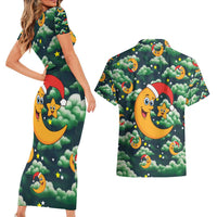 Christmas Moon and Star Couples Matching Short Sleeve Bodycon Dress and Hawaiian Shirt Xmas Holiday Patterns - Wonder Print Shop
