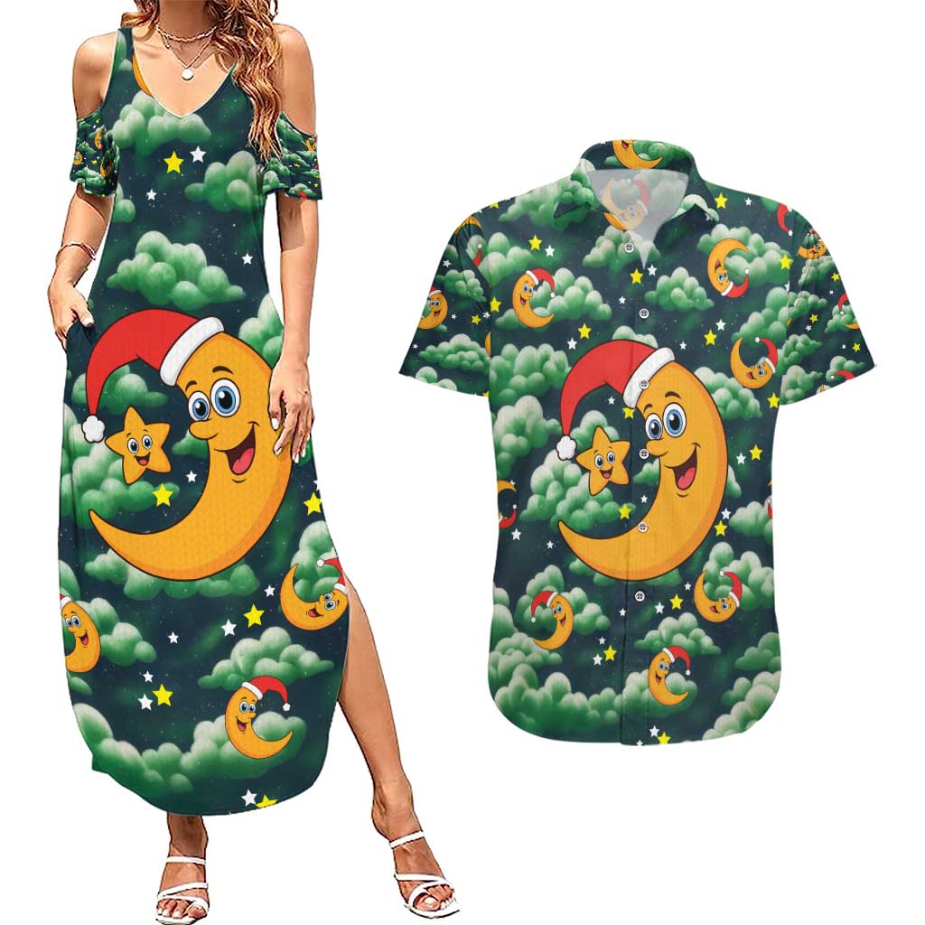 Christmas Moon and Star Couples Matching Summer Maxi Dress and Hawaiian Shirt Xmas Holiday Patterns - Wonder Print Shop