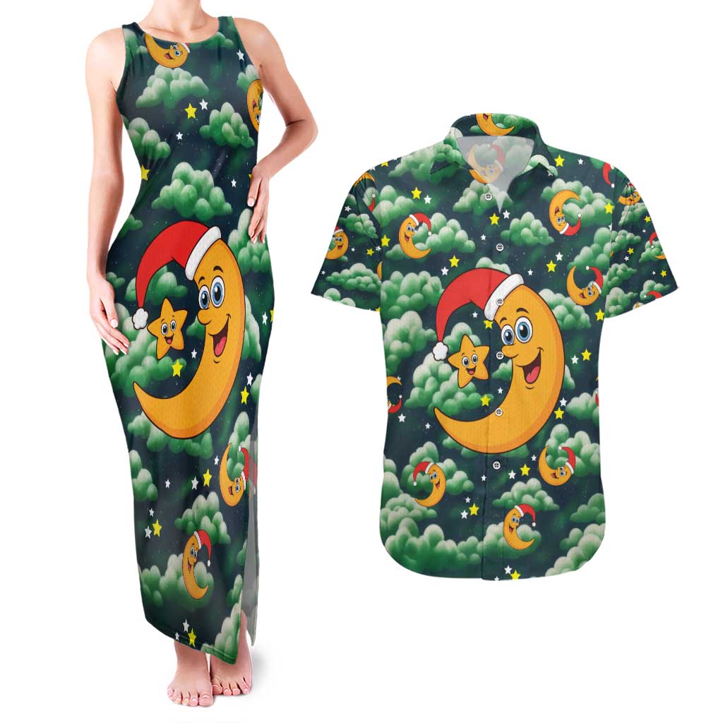 Christmas Moon and Star Couples Matching Tank Maxi Dress and Hawaiian Shirt Xmas Holiday Patterns - Wonder Print Shop