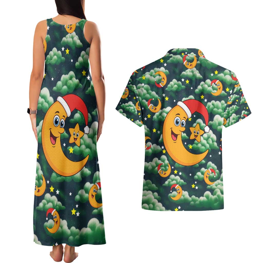 Christmas Moon and Star Couples Matching Tank Maxi Dress and Hawaiian Shirt Xmas Holiday Patterns - Wonder Print Shop
