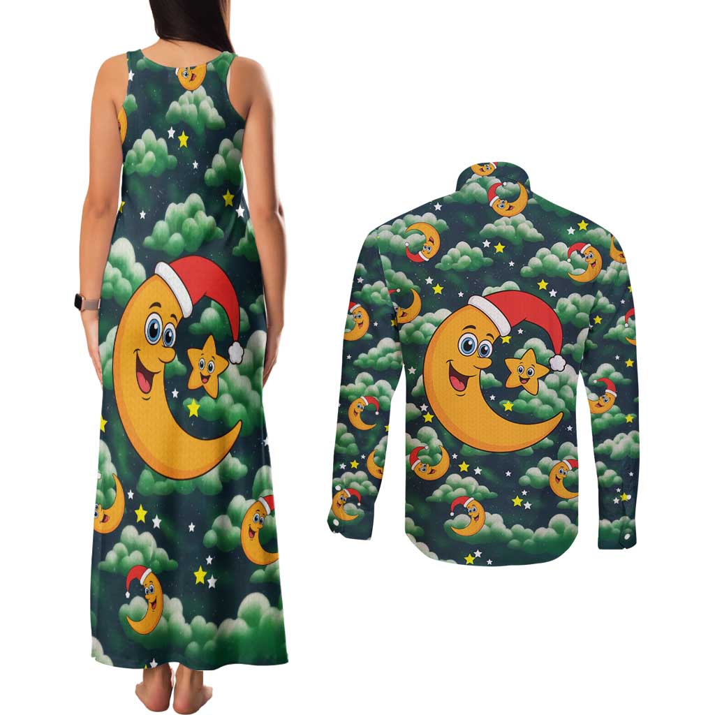 Christmas Moon and Star Couples Matching Tank Maxi Dress and Long Sleeve Button Shirt Xmas Holiday Patterns - Wonder Print Shop