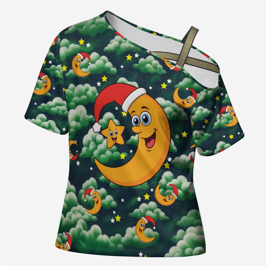 Christmas Moon and Star Cross Shoulder Shirt Xmas Holiday Patterns - Wonder Print Shop