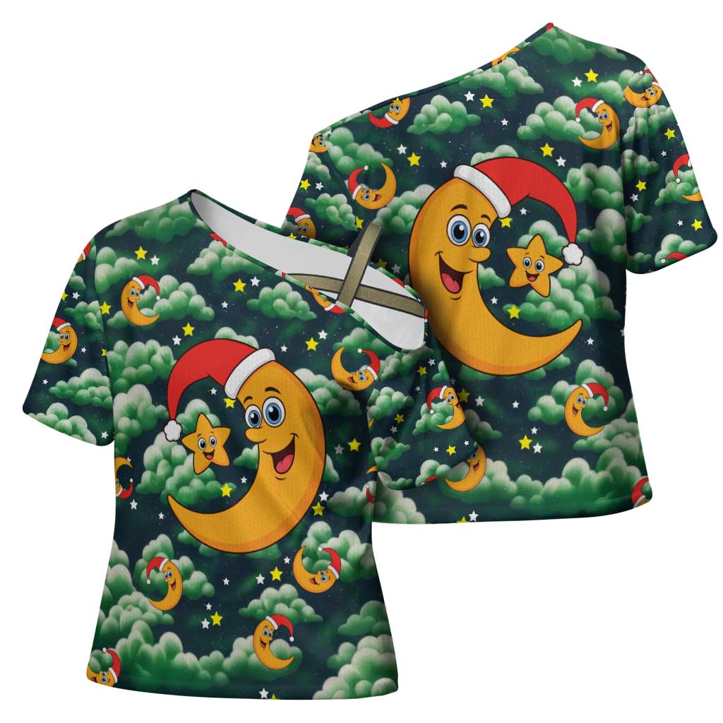 Christmas Moon and Star Cross Shoulder Shirt Xmas Holiday Patterns - Wonder Print Shop