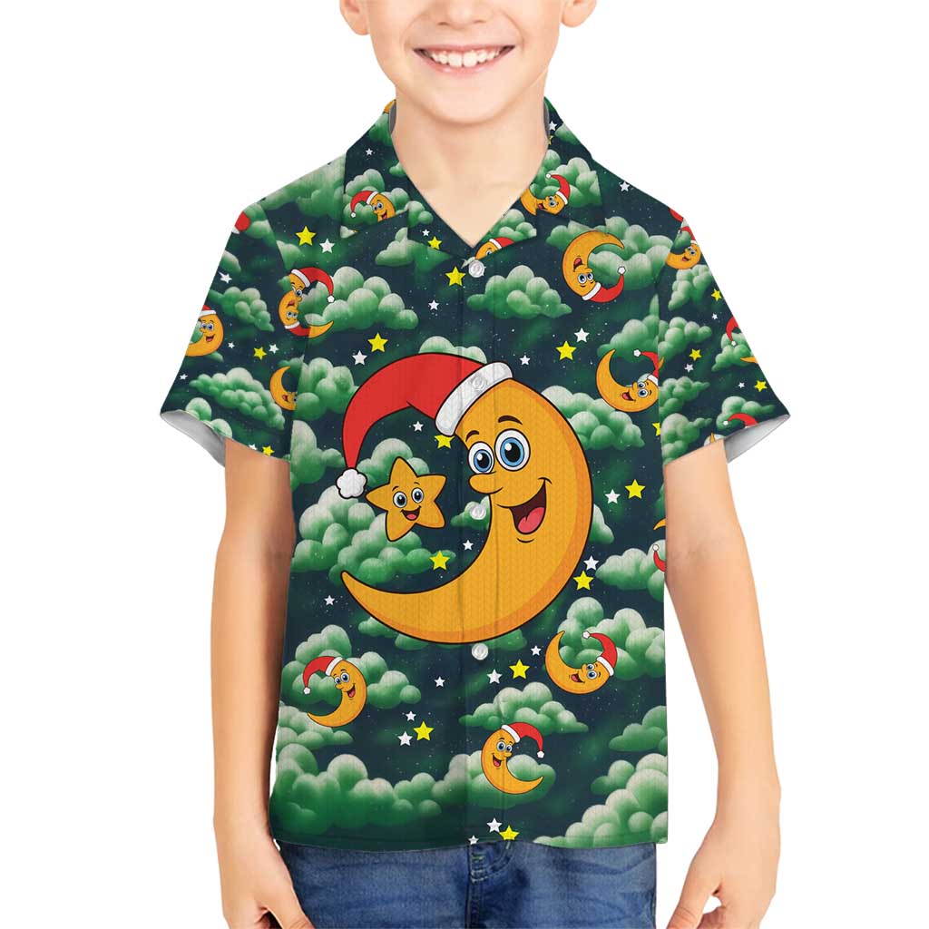 Christmas Moon and Star Family Matching Long Sleeve Bodycon Dress and Hawaiian Shirt Xmas Holiday Patterns - Wonder Print Shop