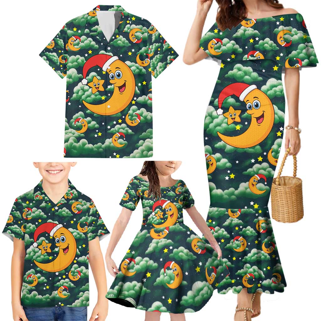 Christmas Moon and Star Family Matching Mermaid Dress and Hawaiian Shirt Xmas Holiday Patterns - Wonder Print Shop