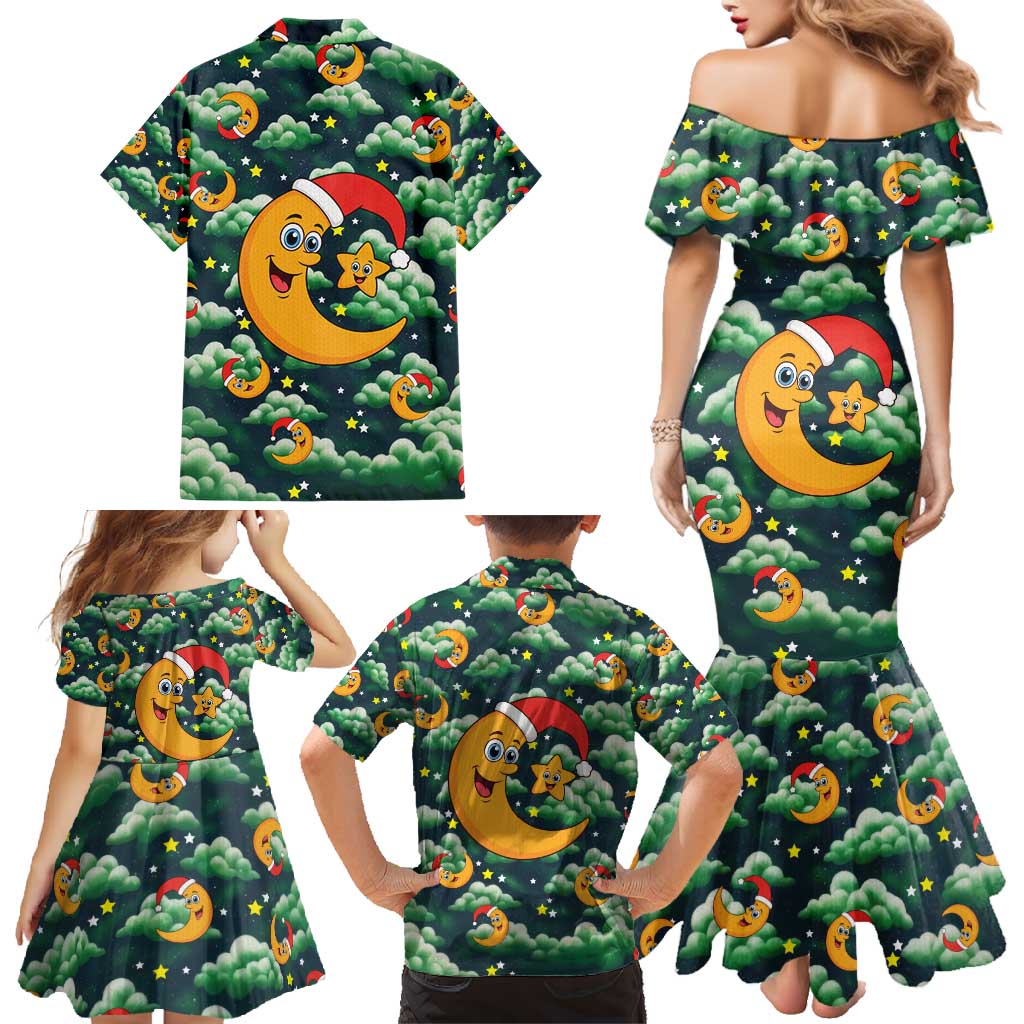 Christmas Moon and Star Family Matching Mermaid Dress and Hawaiian Shirt Xmas Holiday Patterns - Wonder Print Shop