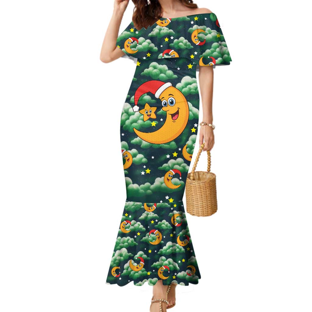 Christmas Moon and Star Family Matching Mermaid Dress and Hawaiian Shirt Xmas Holiday Patterns - Wonder Print Shop