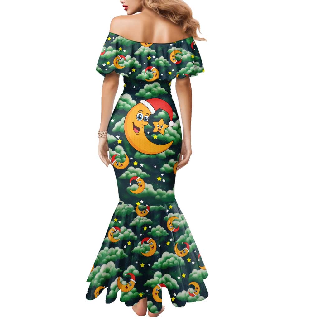 Christmas Moon and Star Family Matching Mermaid Dress and Hawaiian Shirt Xmas Holiday Patterns - Wonder Print Shop