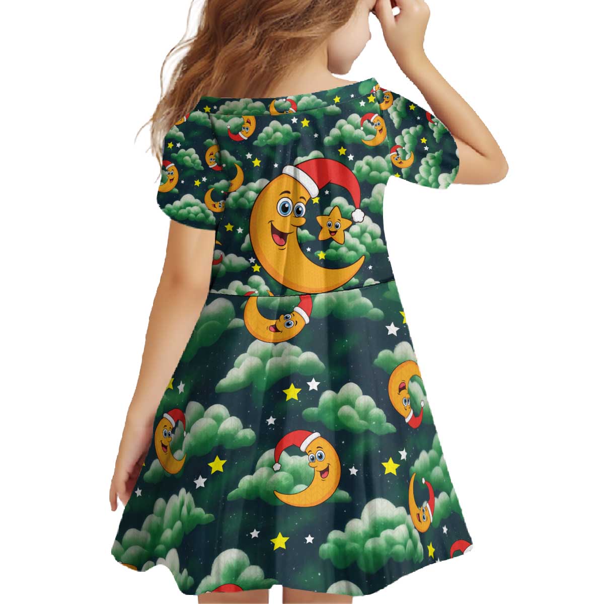 Christmas Moon and Star Family Matching Off The Shoulder Long Sleeve Dress and Hawaiian Shirt Xmas Holiday Patterns - Wonder Print Shop