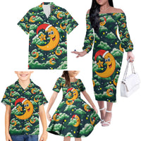 Christmas Moon and Star Family Matching Off The Shoulder Long Sleeve Dress and Hawaiian Shirt Xmas Holiday Patterns - Wonder Print Shop