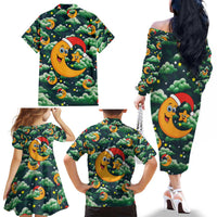 Christmas Moon and Star Family Matching Off The Shoulder Long Sleeve Dress and Hawaiian Shirt Xmas Holiday Patterns - Wonder Print Shop